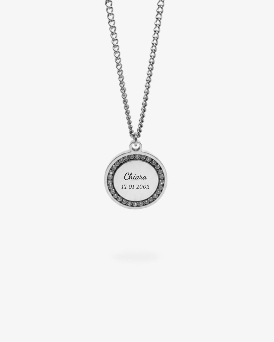 Custom Zircon Necklace - Text & Date