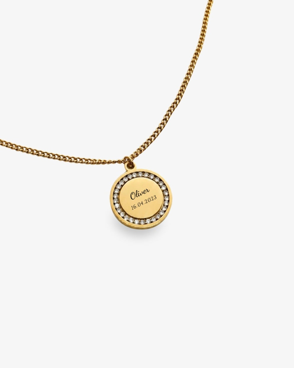 Custom Zircon Necklace Text & Date - Gold