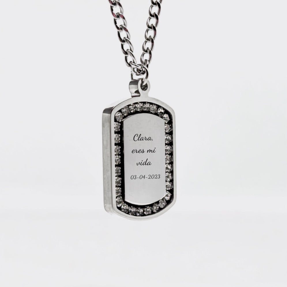 Personalized Zircon Plate Necklace - Text & Date