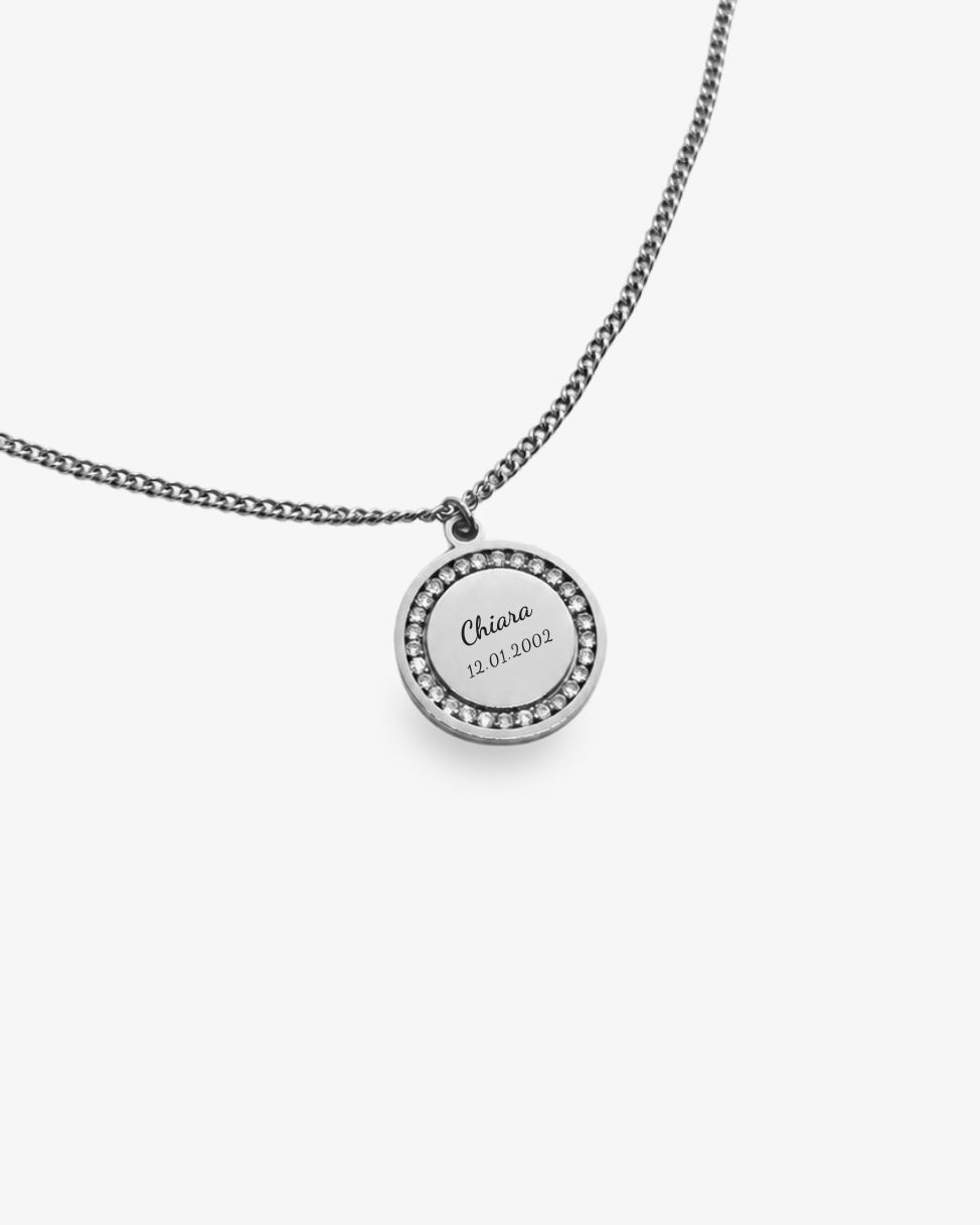 Custom Zircon Necklace - Text & Date