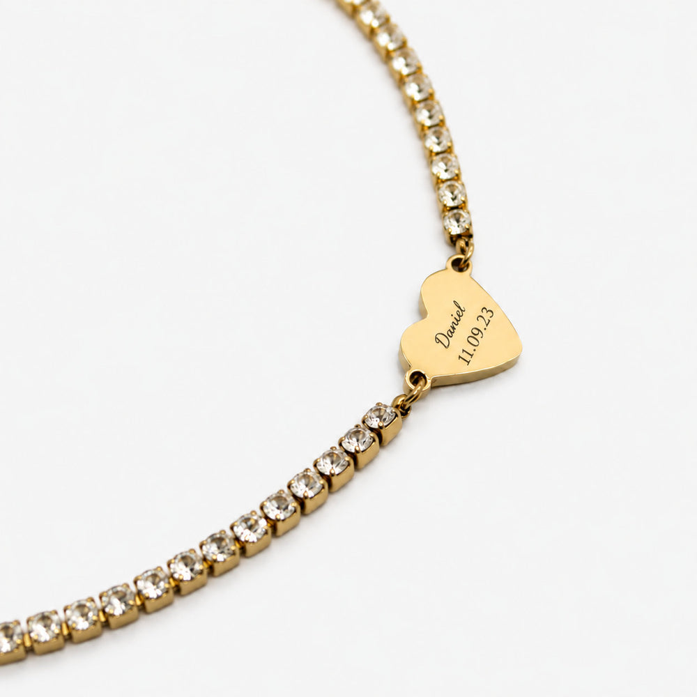 Custom Zircon Bracelet Text & Date - Gold
