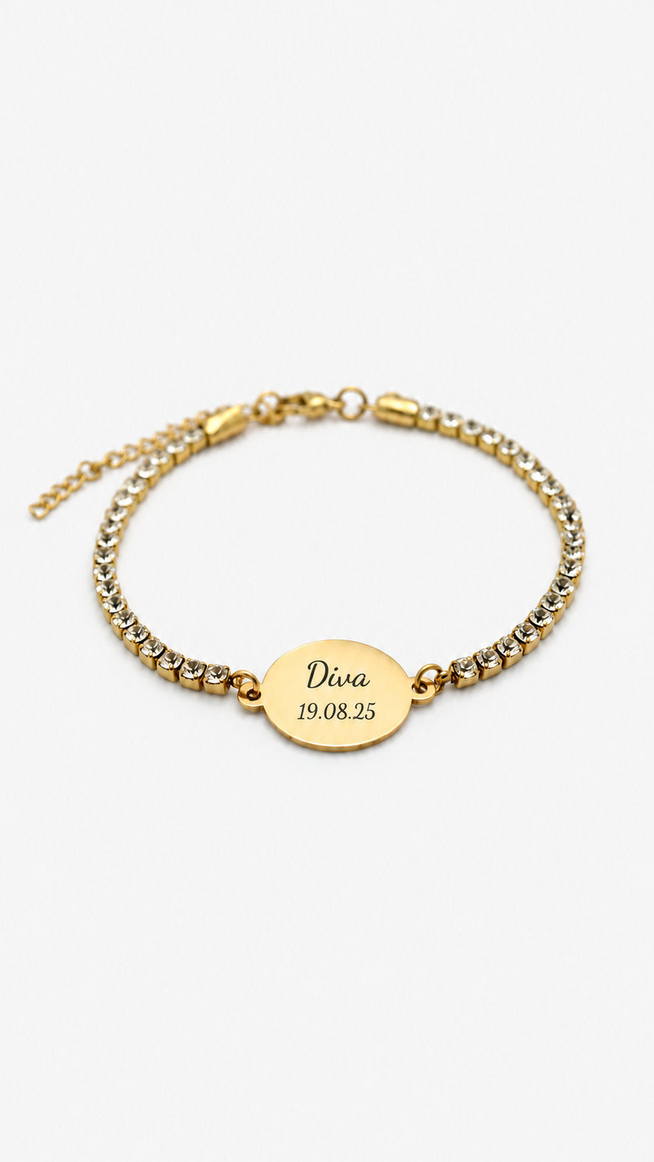 Pulseira Personalizada com Zircónias - Texto e Data