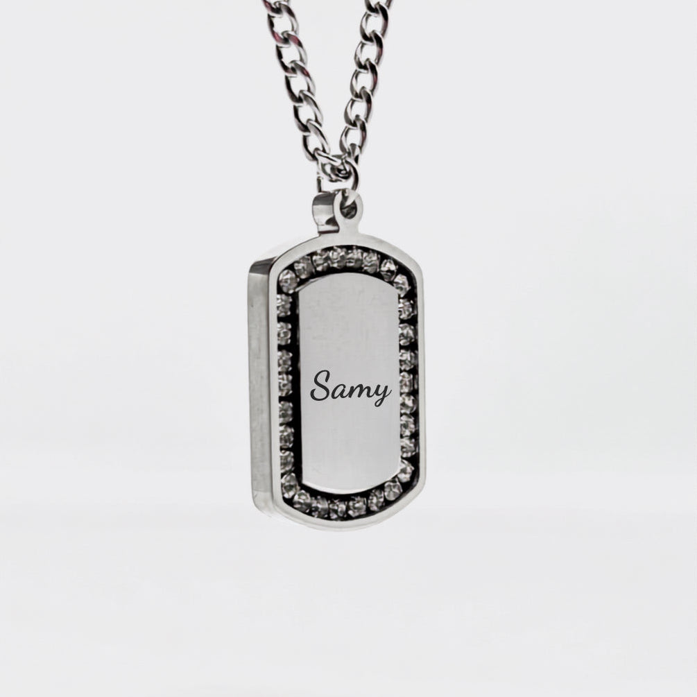 Personalized Zircon Plate Necklace - Text