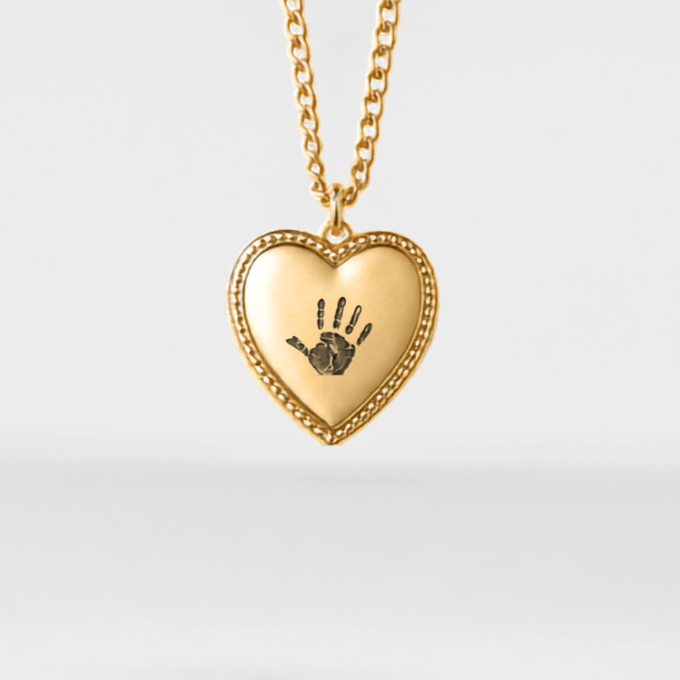 Personalized Heart Necklace - Handprint