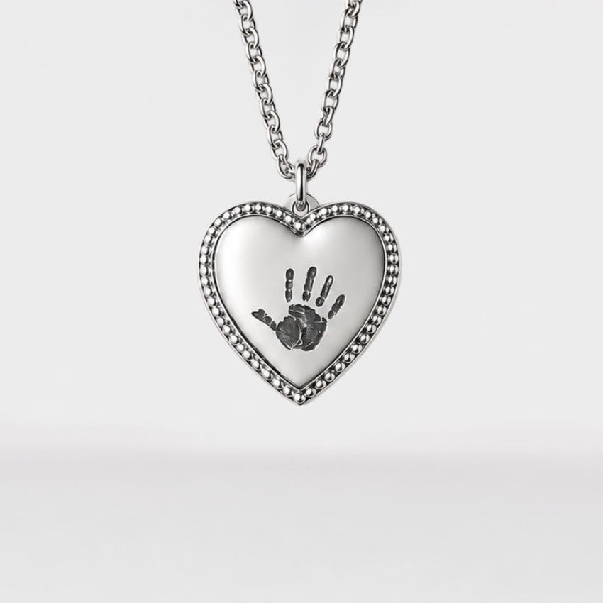 Personalized Heart Necklace - Handprint