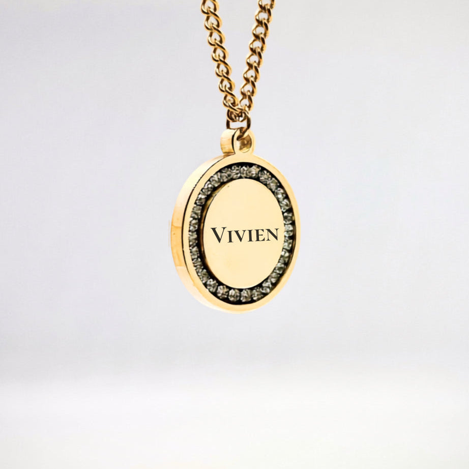 Personalized Zircon Round Necklace - Text