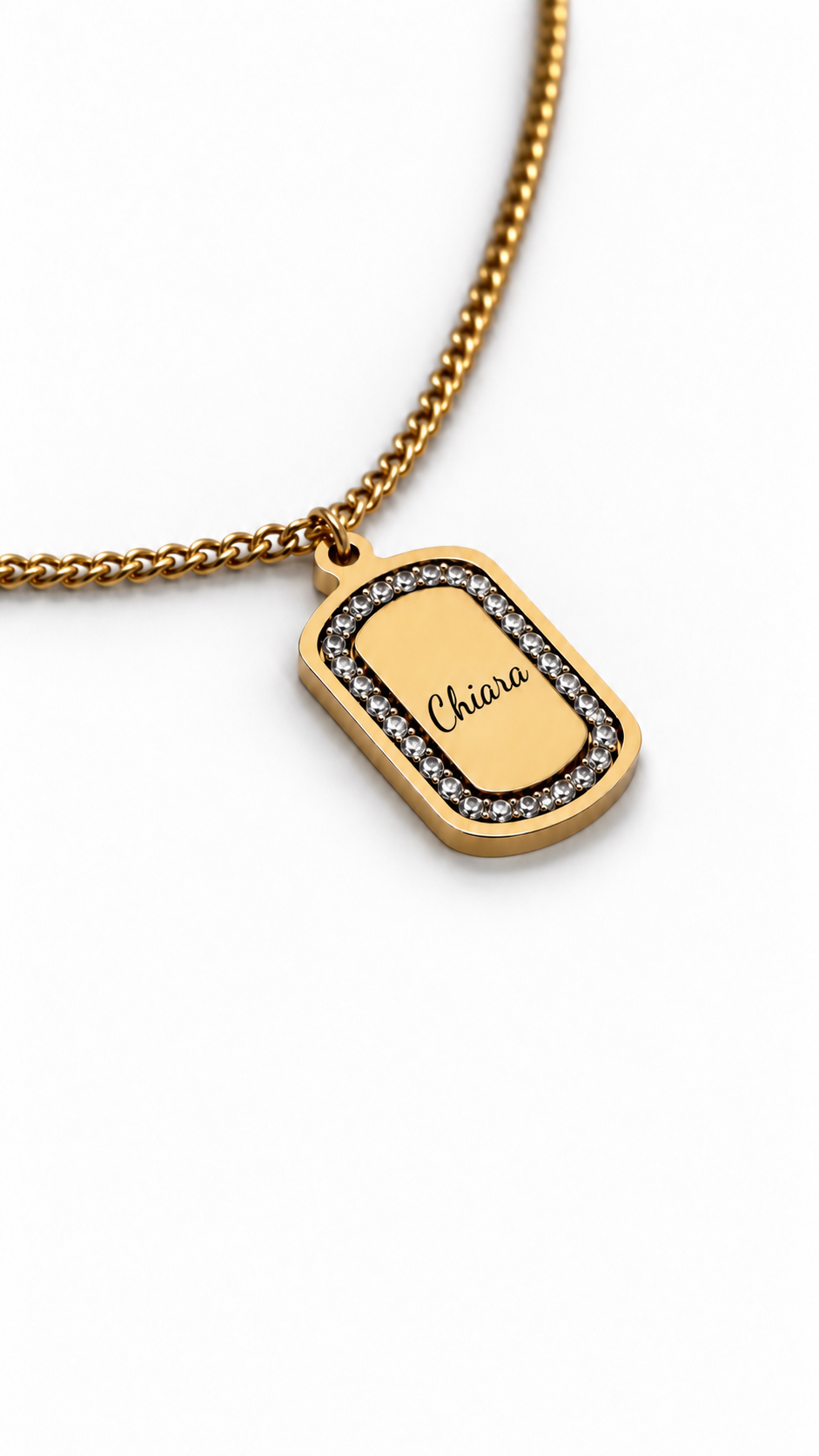 Personalized Zircon Plate Necklace - Text