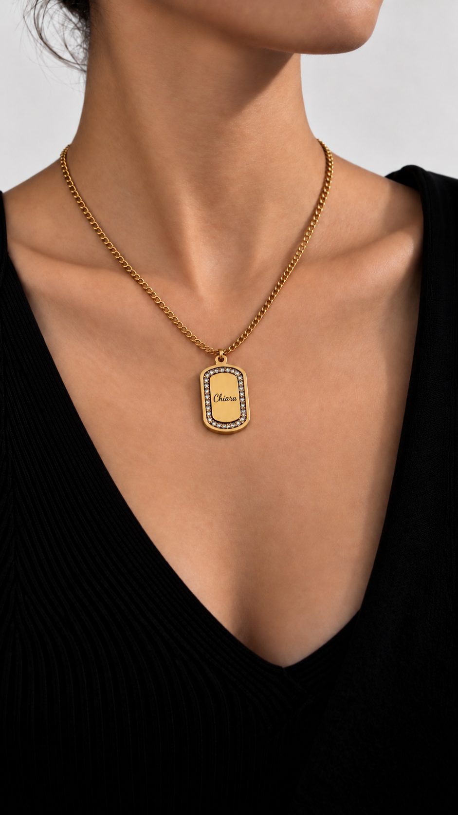 Personalized Zircon Plate Necklace - Text
